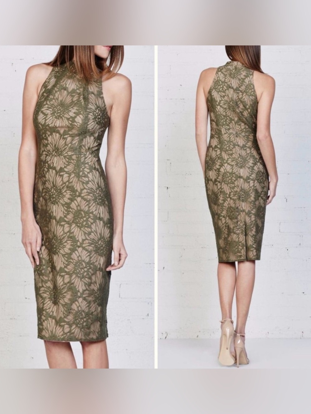 Bailey 44 Olive Green Lace Sleeveless Midi Dress Size 4